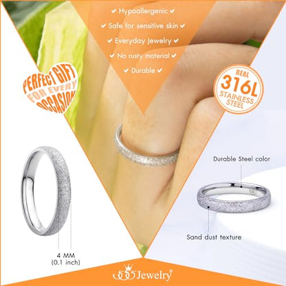555Jewelry 4mm Sandblast Stainless Steel CZ Wedding Band Ring for Women & Men - color: Silver Style 2