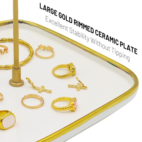 Gold Necklace Holder with Ceramic Base,Jewelry Organizer Stand,1.3ft Height Tall Necklace Hanger Tower Organizer, Aesthetic Jewelry Stand for Necklace, Earring, Bracelets, Rings Display (White)