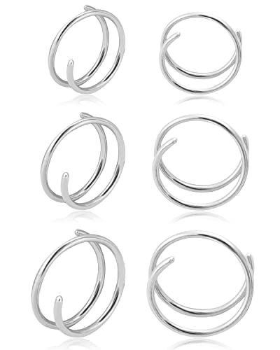 Double Hoop Earrings for Single Piercing, 3 Pairs 316L Surgical Steel Spiral Twist Illusion Lobe Cartilage Helix Hoop Earring Double Hoop Earrings for One Hole - color: Silver-6mm 8mm 10mm