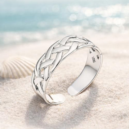 AeraVida .925 Sterling Silver Adjustable Toe Ring or Pinky Ring 5mm Wide Open Band, Stackable Minimalist Summer Foot Jewelry | Sun Moon Star Turtle Butterfly Leaf Olive Branch Ocean Wave Yin Yang Design - style: Celtic Knot