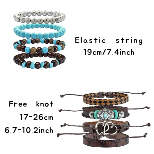 Stack Turquoise Western Bracelets for Women Boho Turquoise Beaded Concho Bangle Ox-Head Charm Cowboy Chic Bracelets Western Jewelry Cowgirl Accessory for Country Concert Outfits - color: Silver Double Heart