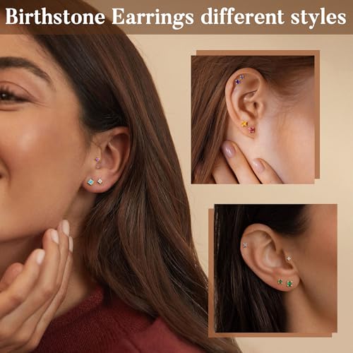 M MOOHAM Birthstone Stud Earrings, Hypoallergenic Dainty 14K Gold-Plated Stud Earrings Cubic Zirconia Cartilage Earring for Women Jewelry Gifts - color: 14K Gold Plated-09-September-Sapphire Royal Blue