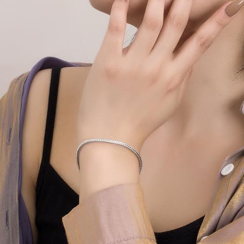 Dainty 925 Sterling Silver Chopin Chain Bracelet Women Bohemian Stackable Figaro/Box/Snake Bracelet 2MM 5 "5.9" 6.3 "6.7" 7 "7.5" 8" Jewelry Gift - color: Silver, size: 7.5 inches