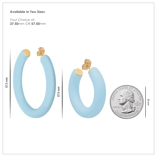 Gold Plated Multicolor Resin Chunky Thick Open Hoop Earrings in 57MM and 37.5MM Diameters - color: Blue - Baby Blue - Matte Finish, size: 37.5MM (1.48") Diameter