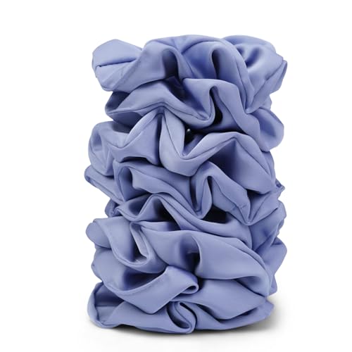 Satin Scrunchies for Women – 8PCS Blue Silk Hair Ties – No Crease, Frizz-Free, Gentle Elastic Hair Bands for Thick & Thin Hair, Soft & Stylish Hair Accessories Gifts - color: Large-Blue