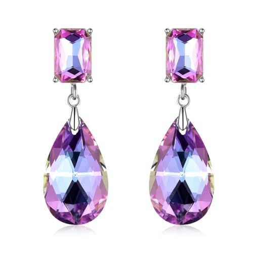 Crystal Heart Teardrop Dangle Earrings for Women Hypoallergenic Multicolor Cubic Zirconia Drop Earrings for Wedding Prom Party Daily Wear - color: Teardroppurple
