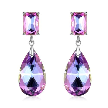 Crystal Heart Teardrop Dangle Earrings for Women Hypoallergenic Multicolor Cubic Zirconia Drop Earrings for Wedding Prom Party Daily Wear - color: Teardroppurple