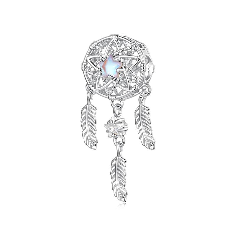 Celestial Bead Charms for Bracelets, Star Moon Dreamcatcher Dangle Charms, Silver Tone Copper, Glass Resin CZ Accents, Charm Beads for Women Jewelry Making, Gift Box Included - color: Star Dreamcatcher Dangle Charm