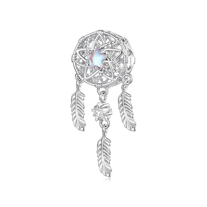 Celestial Bead Charms for Bracelets, Star Moon Dreamcatcher Dangle Charms, Silver Tone Copper, Glass Resin CZ Accents, Charm Beads for Women Jewelry Making, Gift Box Included - color: Star Dreamcatcher Dangle Charm