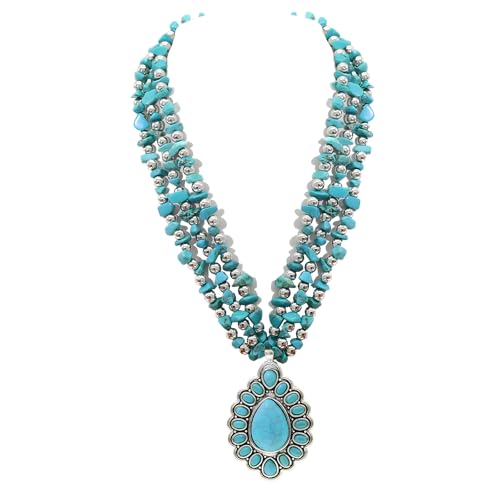 Multi strand Navajo Pearl Necklace Layer Navajo Pearls Western Jewelry for Women Boho Vintage Choker Turquoise Necklaces - color: navajo turquoise necklace