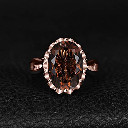 JewelryPalace Huge Oval Shape 5.7ct Genuine Smoky Quartz Cocktail Rings for Her, 14K White Yellow Rose Gold Plated 925 Sterling Silver Ring for Women, Natural Gemstone Jewelry Sets Rings - color: 3-Rose Gold Plated Brass
