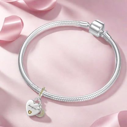 12 Months Birthstone Heart Charm Moon and Star Pendant Bead Compatible with Pandora Bracelet Women - style: August