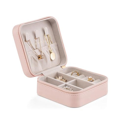 VLANDO Small Faux Leather Travel Jewelry Box Organizer Display Storage Case for Rings Earrings Necklace, Pink - color: MI. Pink