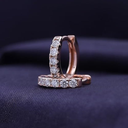 Dainty Cartilage Huggie Hoop Earrings Women in 18K Gold Plated | Round Moissanite in 18K Gold Plated Jewelry for Her - color: Rose Gold, size: 11 MM