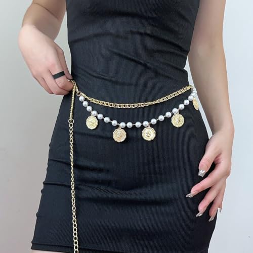 Pirate Waist Chain for Women Multilayer Metal Waist Chain Belt Adjustable Long Belt Body Belly Chain Boho Layered Coin Waist Chain Pirate Costume Women Men Jewellery - style: 408-HSYL-B B pe