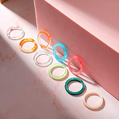 Hicarer 25 pcs Resin Acrylic Plastic Knuckle Rings for Women Colorful Chunky Trendy Stackable Jewelry Open Adjustable Band Rings Retro Aesthetic Gift for Girls Anniversaries Birthdays Graduations