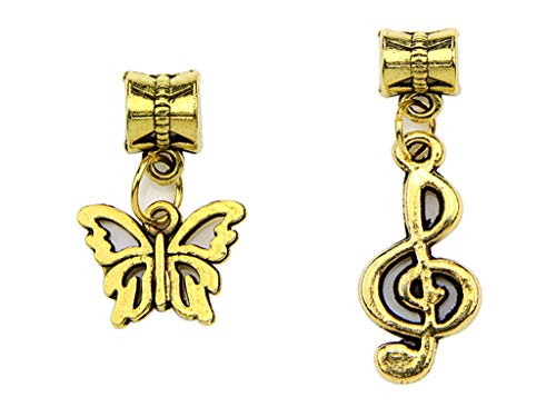 Alloy Dangle Spacer Beads Bails Connector with Multistyle Pendant Charm Dangler for DIY Bracelet Necklace Jewelry Making Accessaries(40pcs) (Golden) - color: Golden