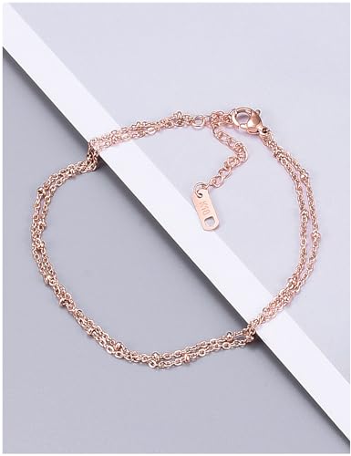 RoseGold Ankle Bracelets for Women - Layered Anklets - Link Foot Jewellery - color: RoseGold -10#