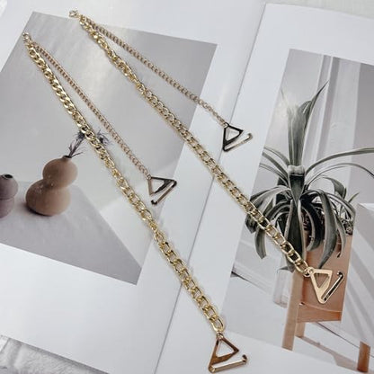 2PCS Adjustable Cuban Link Underwear Chain for Women Simple Bra Shoulder Strap Aesthetic Non-slip Lingerie Straps Bridal Wedding Dress Rave Party Festival Accessories Summer Body Jewelry - color: Gold