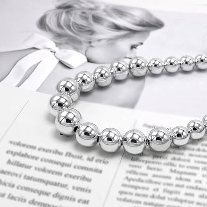 Cryshimmer Pearl Choker Necklace for Women Faux Pearl Beads Strand Necklace Earring Set Costume Jewelry,Gift for Wife Mother - color: Silver Plated