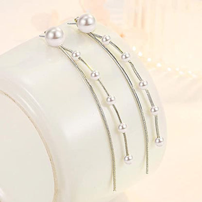 925 Sterling Silver Dangle Earrings with Charms Heart, Water drop, Moon, Star Long Drop Earring for Women Jewelry Gifts Hypoallergenic - color: pearl chain hanging