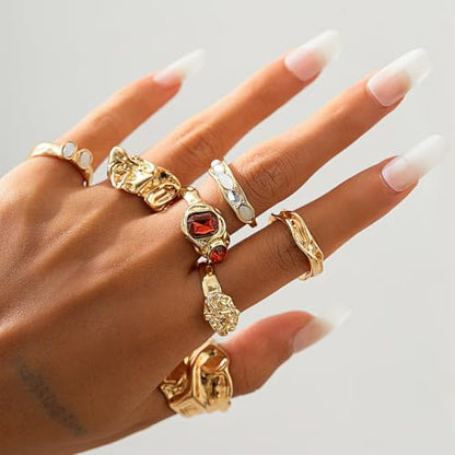 Chunky Gold Rings Set for Women Stacking Finger Knuckle Rings Silver Statement Ring Set Punk Jewelry - style: 132-7pcs