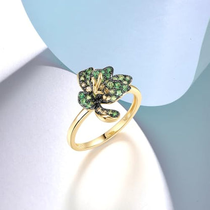 Santuzza Sterling Silver Gemstone Flower Ring for Women - color: [A]Lily-Green