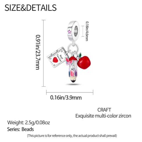 925 Sterling Silver Charms for Bracelets Necklaces Dangle Pendant With 5A Cubic Zirconias Bead Charm for Women DIY Jewelry - style: 3pcs Teacher Bead Pendant