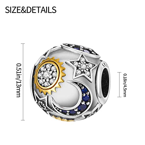 Pandach 925 Sterling Silver Charms for Bracelet&Necklace Dangle Pendant Bead with 5A Cubic Zirconia Stones,Jewelry Beads Gifts for Women - style: Bead Charm Moon Sun Star