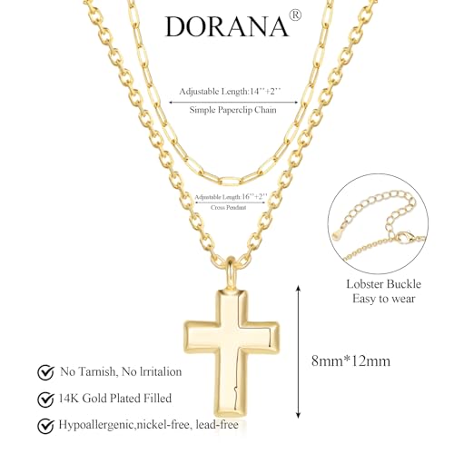 14K Gold Layered Cross Necklaces for Women,Tiny Small Sideways Cross Necklace Minimalist Christian Jewelry Gifts First Communion Confirmation Easter Stuff,2Pcs - color: Style E，paperclip with cross