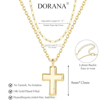 14K Gold Layered Cross Necklaces for Women,Tiny Small Sideways Cross Necklace Minimalist Christian Jewelry Gifts First Communion Confirmation Easter Stuff,2Pcs - color: Style E，paperclip with cross