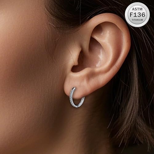 ASTM F136 Titanium Hoop Earrings for Women Small Huggie Hoop Earrings Hypoallergenic Helix Conch Cartilage Hoops Cubic Zirconia Cuff Earring Piercing Jewelry For Women Sensitive Ears 20G 18G - size: 20G - Inner Dia.:12mm
