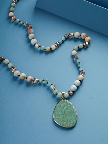MINACHI Handmade Agate Pebble Pendant with Crystal Beads, Random Stone Shape, Vintage Women's Jewelry - style: Necklace NECK.009