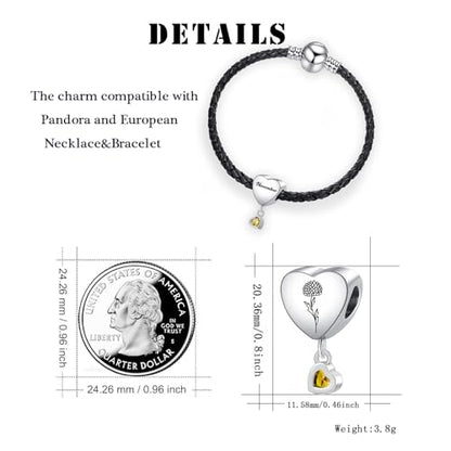 Birth Flower Heart Charm 12 Birthstone Bead for European Bracelet Necklace - style: November