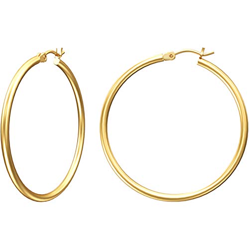 Gold Hoop Earrings for Women 14K Gold Plated | 925 Sterling Silver Post Hypoallergenic Hoop Earrings - color: Gold, size: 40mm