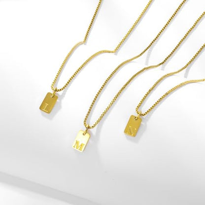 Gold Plated Square Initial Necklace Waterproof A-Z Letter Pendant on Thin Chain - Dainty, Stackable Jewelry for Women - color: Golden-K, size: F