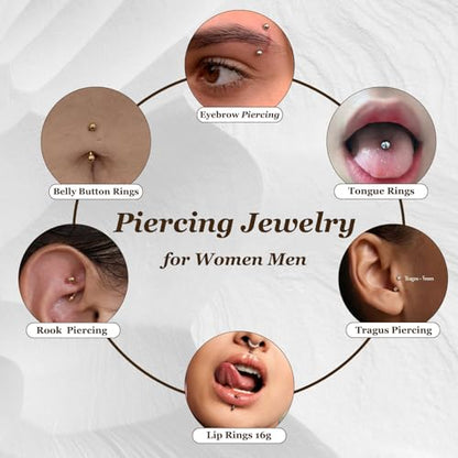 9PCS Gold Eyebrow Piercing Jewelry Titanium, Rook Jewelry Gold Surgical Steel Silver Eyebrow Rings for Women Men CZ Tiny Labret Lip Daith Navel Belly Button Helix Tragus Piercing Jewelry 16G 6mm/8mm/10mm - style: Eyebrow-8mm-9pcs