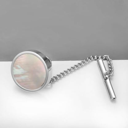 Mother of Pearl Tie Tack for Men Gold Black Silver Simple White Shell Tie Pin Clip Party Suit Jewelry Gift - color: Silver