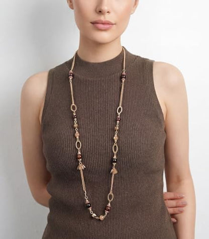 Long Gold Boho Necklaces for Women Beaded Statement Chain Long Necklace Gold Costume Jewelry Birthday Gifts for Her - color: Dark Coffee