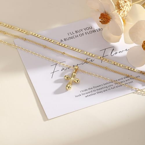 Layered Gold Cross Necklaces for Women, Stack Stackable 14K Gold/Silver Plated Cubic Zirconia Pendant Necklace Set Dainty Choker Layering Necklaces for Women Faith Jewelry Religious Gift - style: Gold-3