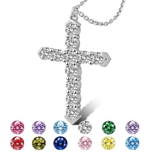 Cross Necklace for Women, Silver Cross Pendant Necklaces | 14K Gold Plated, Dainty CZ Cross Necklace, Non Tarnish and Hypoallergenic Jewelry for Women, Christian Religious Faith Gifts - color: 06-Silver-White