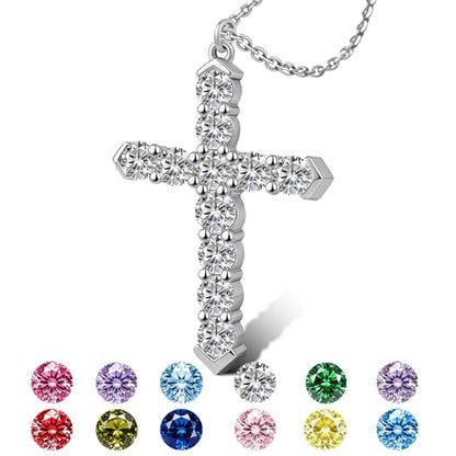 Cross Necklace for Women, Silver Cross Pendant Necklaces | 14K Gold Plated, Dainty CZ Cross Necklace, Non Tarnish and Hypoallergenic Jewelry for Women, Christian Religious Faith Gifts - color: 06-Silver-White