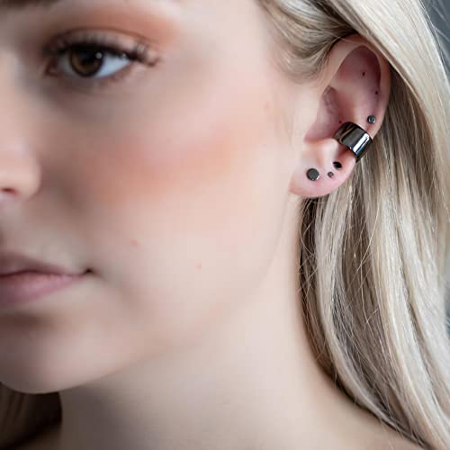 Unisex 6 Pairs Dot Stud Earrings, Surgical Steel Gold Plated Black Tiny Flat Disc Stud Earrings for Women Men - color: Black-5mm