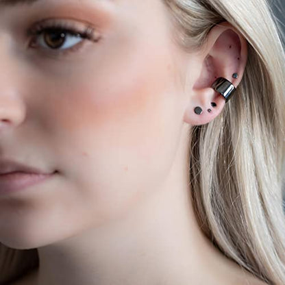 Unisex 6 Pairs Dot Stud Earrings, Surgical Steel Gold Plated Black Tiny Flat Disc Stud Earrings for Women Men - color: Black-5mm