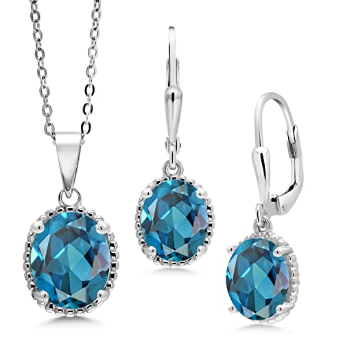 Gem Stone King 925 Sterling Silver Customized and Personalized 11X9MM and 9X7MM Oval Gemstone Birthstone Pendant and Earrings Jewelry Set For Women (8.70 Cttw, with 18 Inch Silver Chain)