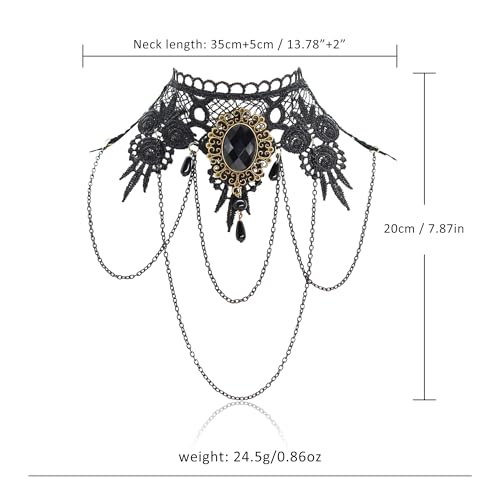 AILUOR Punk Rock Wedding Party Handmade Black Lace Choker, Gothic Retro Lolita Beads Chain Vampire Pendant Necklace for Women Halloween - color: Black-C