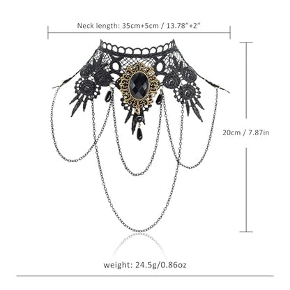AILUOR Punk Rock Wedding Party Handmade Black Lace Choker, Gothic Retro Lolita Beads Chain Vampire Pendant Necklace for Women Halloween - color: Black-C