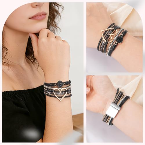 abooxiu Urn Bracelet for Ashes Cremation Jewelry for Ashes Heart Cremation Ash Bracelets Memorial Ash Keepsake Urn Jewelry for Women, Stainless Steel Leather Wrap Stackable Boho Cuff Bangles - style: Engraved