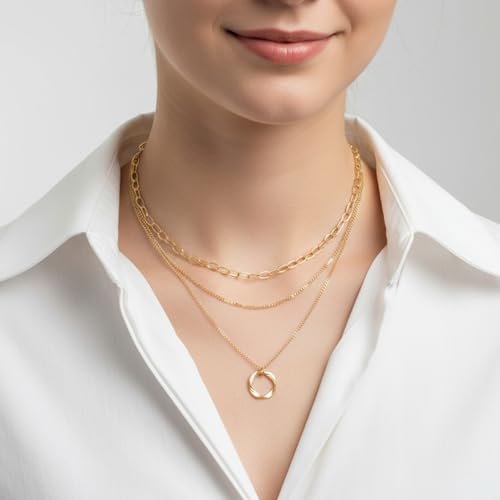 2 PCS Layered Necklaces for Women, Gold & Silver Multi Layered Necklaces with Pendant, Stacked Necklace Elegant Multilayer Adjustable Layering Chain