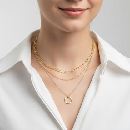 2 PCS Layered Necklaces for Women, Gold & Silver Multi Layered Necklaces with Pendant, Stacked Necklace Elegant Multilayer Adjustable Layering Chain